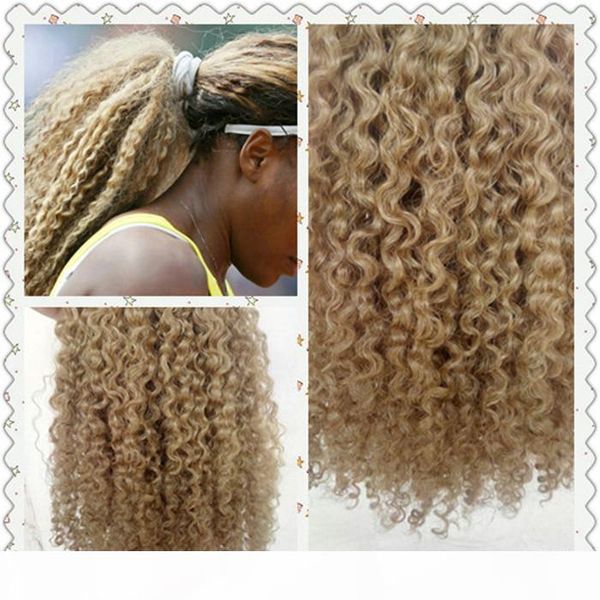 

brazilian blonde clips in ponytail extension drawstring deep curly hair for black women 14" pale natural gold-blonde