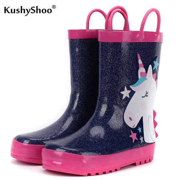 

kushyshoo children' 3d star unicorn rain kids water waterproof toddler girl rubber designer boots q1216, Black;grey