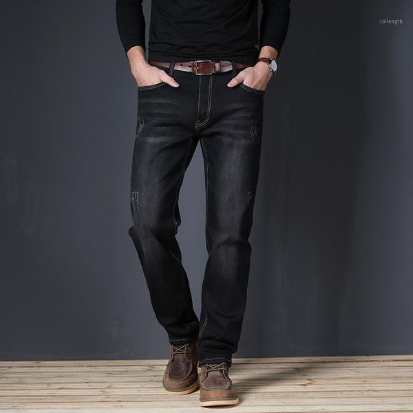

2020 autumn winter new men's brand jeans loose straight elastic anti-theft zipper denim pants male big size 46 48 7xl1, Blue