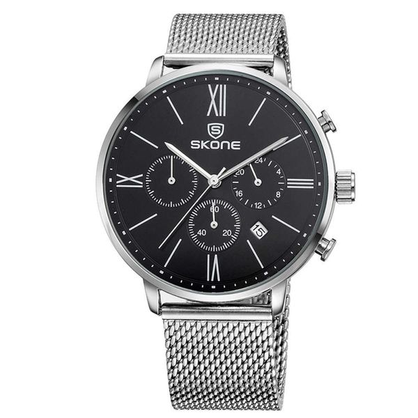 

trend mesh sports men's multi steel function fashion belt three needle large dial quartz watch 7391 2021, Slivery;brown