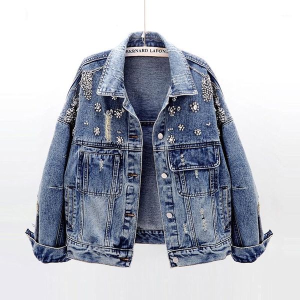 

2020 spring autumn handmade diamond denim jacket women coat harajuku streetwear short jeans jacket female loose casual outerwear1, Black;brown