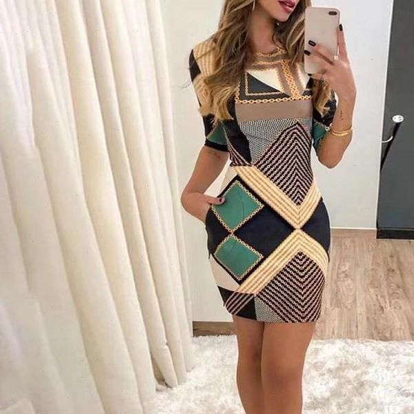 

z20 vintage geometric dress women elegant ladies slim mini party dresses o neck short sleeve female bodybon dress vestidos, Black;gray