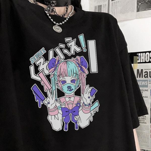 

harajuku streetwear ulzzang personality clothing japan casual loose anime girls dark t-shirt summer vintage chic fun female, White