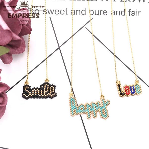 

chains fairywoo fashion sweet happy smile love letter necklace girls boho handmade miyuki glass bead jewelry stainless steel choker, Silver