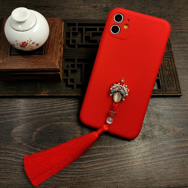 

xz01 traditional red case for iphone12 duable silicone back cover with pendant
