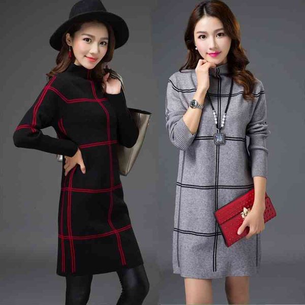 

autumn women sweaters pullovers winter warm long sleeve casual knitted sweater dresses vestidos r1060, White;black