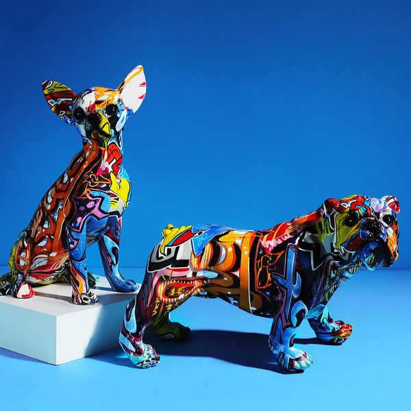 

painted graffiti simple creative living room decorative figurines color dog home decor entrance wine cabinet office decorations resin crafts