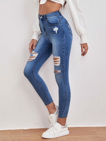 

high waisted ripped skinny jeans z5om#, Blue