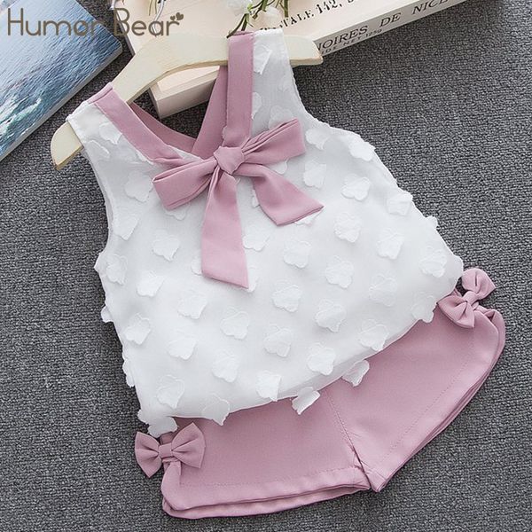 

humor bear baby girl summer children's girls' clothing sets kids bay clothes toddler chiffon bowknot coat+pants 1-4y y200623, White