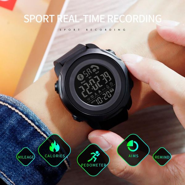 

luxury skmei brand mens sport watch call app remind distance bluetooth waterproof montre relogios smart wristwatch, Slivery;brown