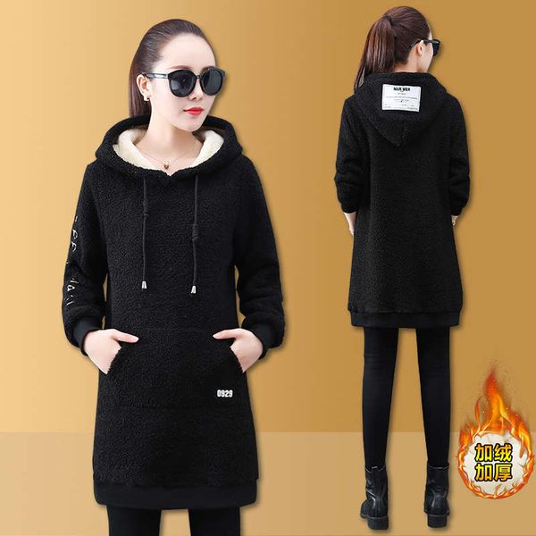 

2sf4bmedium length sweater women's autumn thickened winter foreign style cashmere coat small temperament sports top, Black