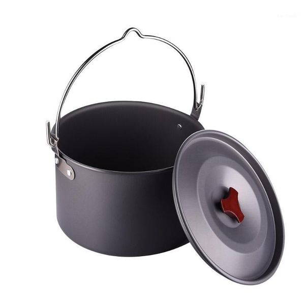 

camp kitchen camping cookware hanging pot outdoor non-stick set 5l aluminum alloy tableware1