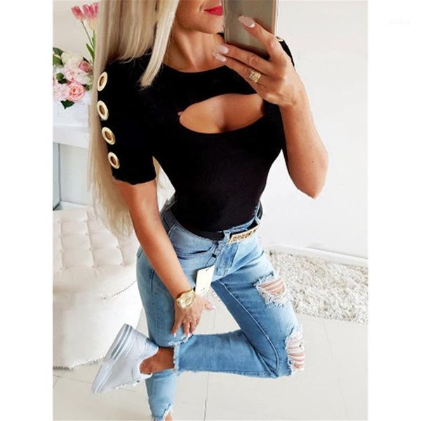 

2020 women clothing summer o neck hollow out short sleeve t-shirt ladies slim casual streetwear bottoming tee sj5768m1, White