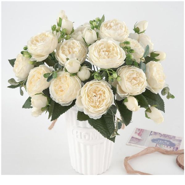 

5 больших головок / букет пионов искусственные цветы шелковые пионы букет 4 бутона цветы свадьба украшения дома фальшивая пионская рос wmtci