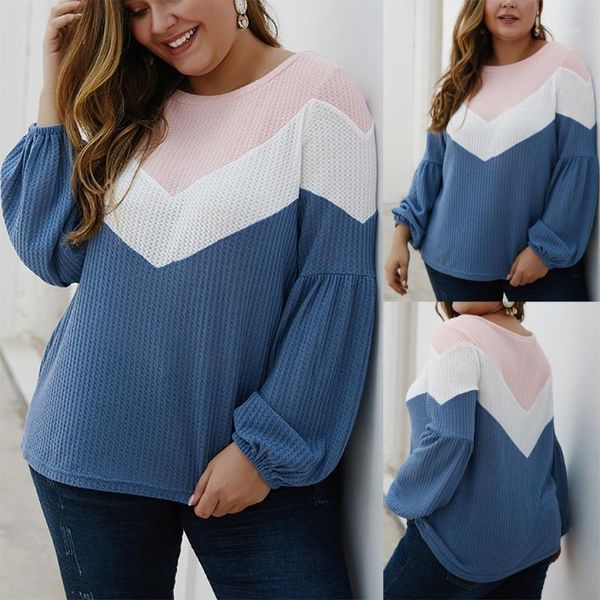 

women o-neck plus size long sleeve geometric stitching casual blouse dropshipping 2020 winter fashion retro trend size1, White;black