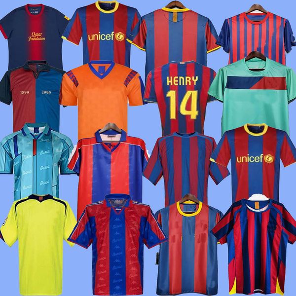 Barca Retro Camisolas de futebol 05 06 07 08 09 10 11 12 13 14 15 16 17 18 19 91 92 95 96 97 98 99 Messi Ronaldinho Ronaldo Stoichkov Xavi 100th Camisa de Futebol Vintage