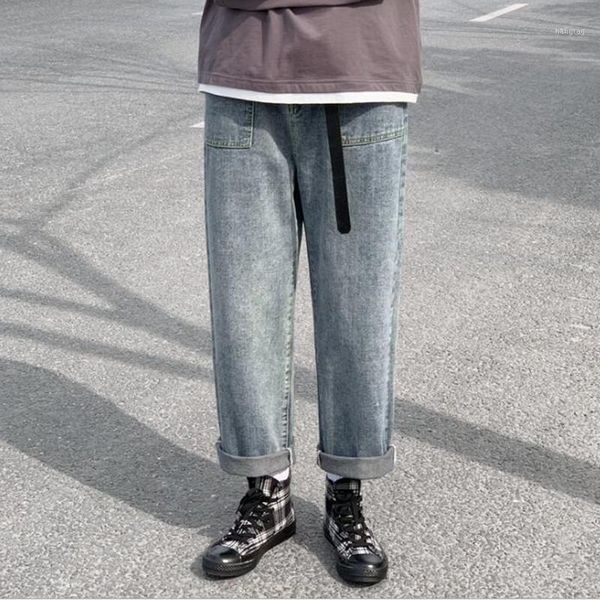 

men korean fashions blue jeans harem pants mens japanese streetwear denim baggy wide leg loose pants1