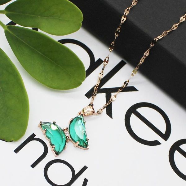 

chokers women crystal butterfly necklaces korea style rose gold stainless steel boho choker pendant necklace trendy jewelry 2021, Golden;silver