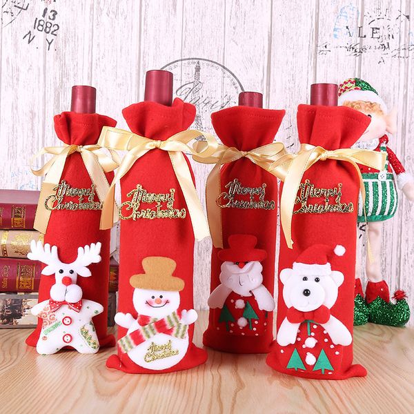 

factoryqaa0decoration cover stockings claus wine 12*34cm bags santa christmas dining table bottle bag party supplies