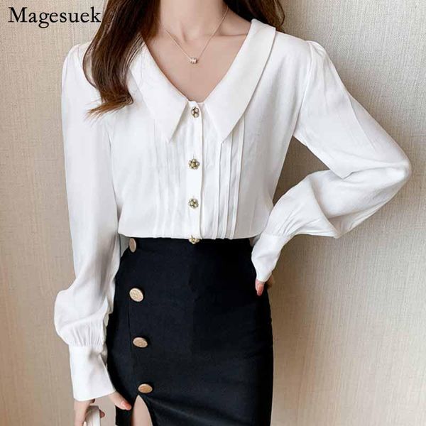

delicate button lapel solid office lady fashion white blouse women shirts autumn long sleeve shirt blusas ropa de mujer 10576