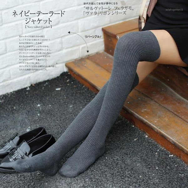 

socks & hosiery women thigh high spcks over girl winter cotton warmer soft solid color easy to ride chaussettes dame #jp1, Black;white