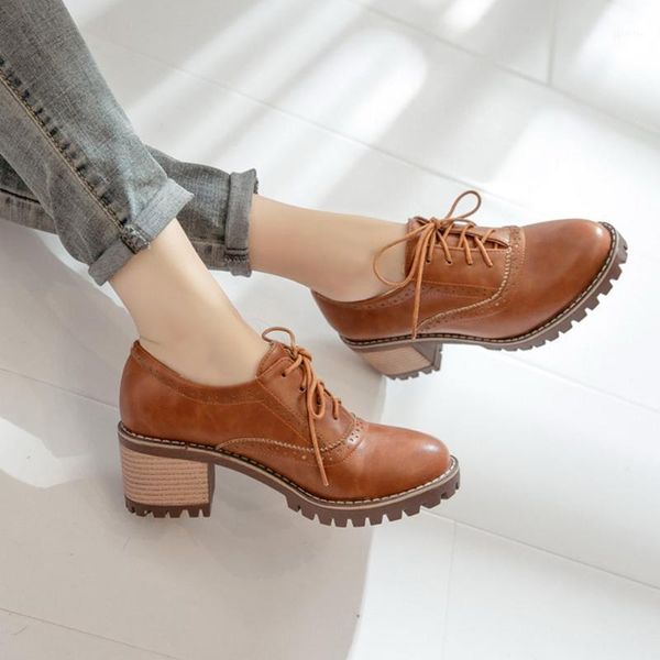 

dilalula 2021 large size 43 brogue shoes chunky heels british style fashion women shoes woman classic lace up female pumps1, Black