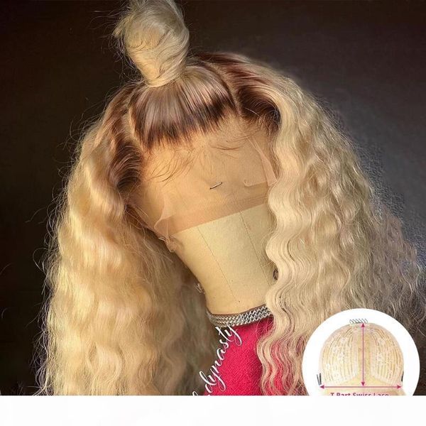 

13x1 t 613 blonde part lace wig brazilian deep wave wig t lace human hair wigs remy transparent loose wave wigs, Black;brown