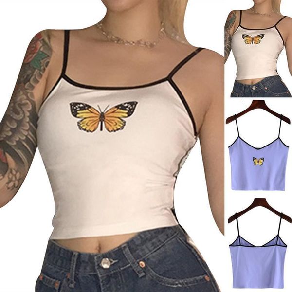 

butterfly cami crop women 2021 casual harajuku fitness short camies crop women 2021, White