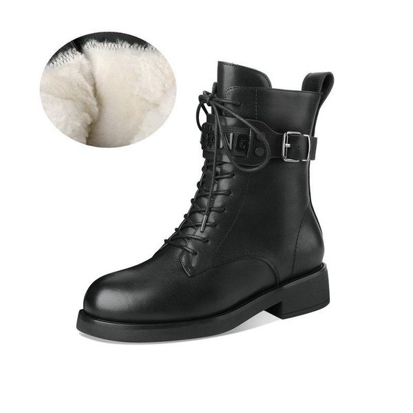 

boots women's winter shoes genuine leather women casual snow wool, Black
