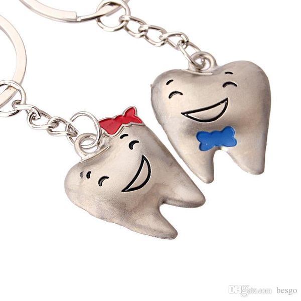 

wholesale lovely metal mini tooth keyring bag car key chain accessories gift 2 colors smile teeth pendant keychain dhf2823
