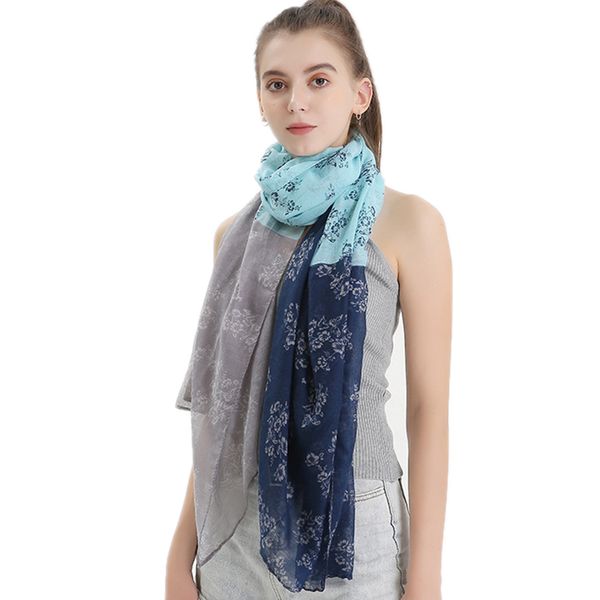 

2020 cotton and linen scarf women color matching contrast color fashion shawl scarves female wraps hijab stoles, Blue;gray