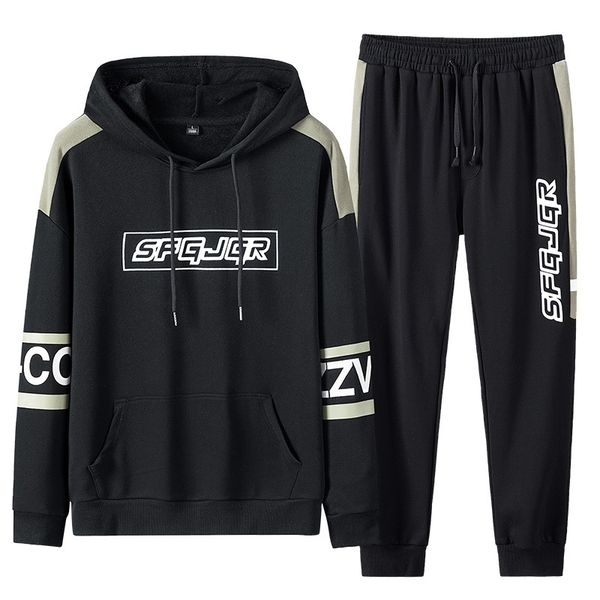 

2021 new men hoodies fashion autumn brand casual tracksuit mens set sports two piece patchwork hoodie pant male streetwear suit 06gy, Black