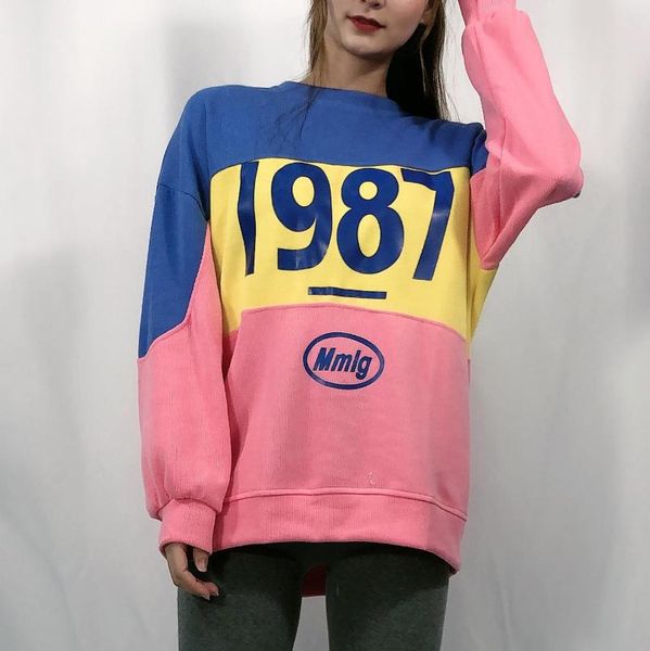 

2020 women winter color block contrast cotton plus size oversize sweatshirt hoodies for women, Black