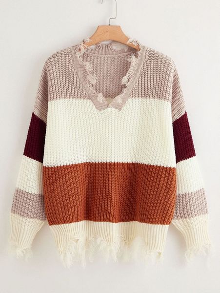 

plus distressed colorblock sweater k6rk#, Black
