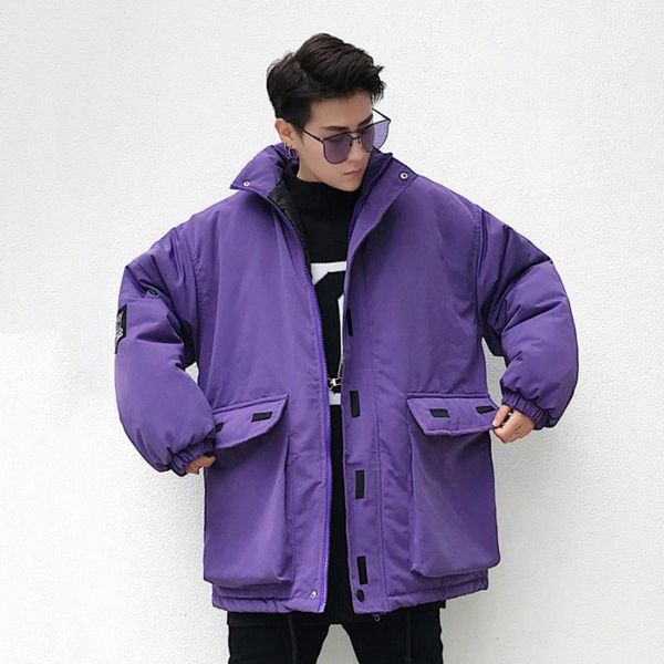 

high street jacket men winter casual pink purple parka homme thick windbreaker windproof outwear padded jacket warm mens clothes1, Black