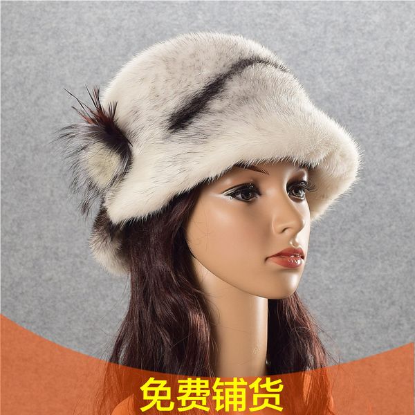 

new style elegant mink and fox fur hat fashion ear cap, Blue;gray
