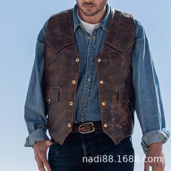 

2020 wear series new men's fashion imitation leather vest, Black;white