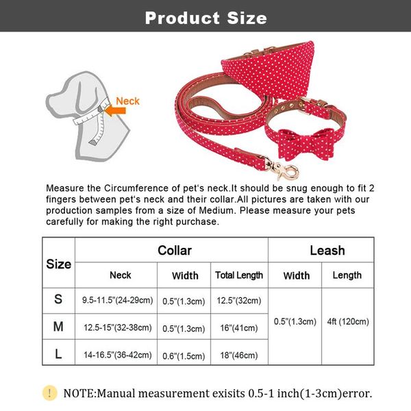 

dog cat bandana collar dog walking leash cute polka dot bowknot leather dog collars leash set for small medium dogs pet wmtndi
