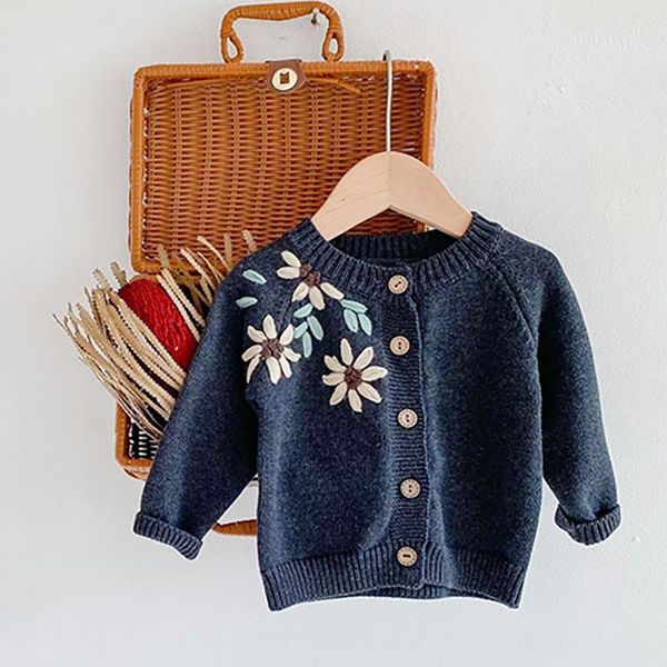 

pullover milancel 2021 spring baby sweaters handmade embroidery toddler girls cardigans single breast clothing, Blue