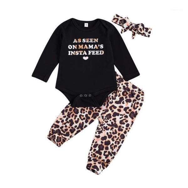 

clothing sets baby born girls boys long sleeve letter print o neck romper leopard pants bow headband 3pcs autumn outfits 0-18m1, White