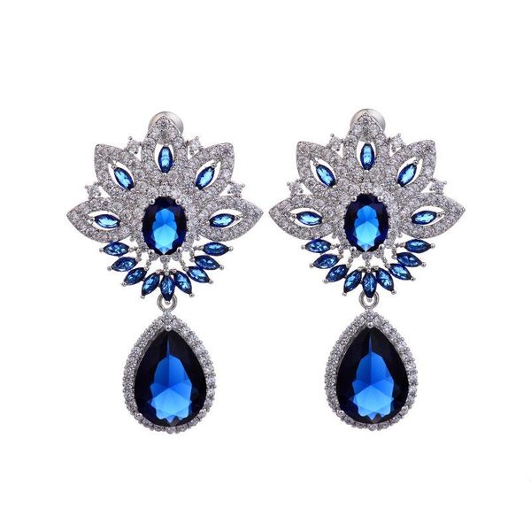 

stud elegant clear cz and dark blue color + cubic zirconia water earrings, Golden;silver