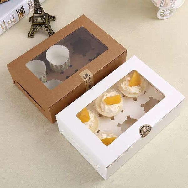 

gift wrap 10pcs kraft card paper cupcake box 6 cup cake holders muffin boxes dessert portable package six tray favor