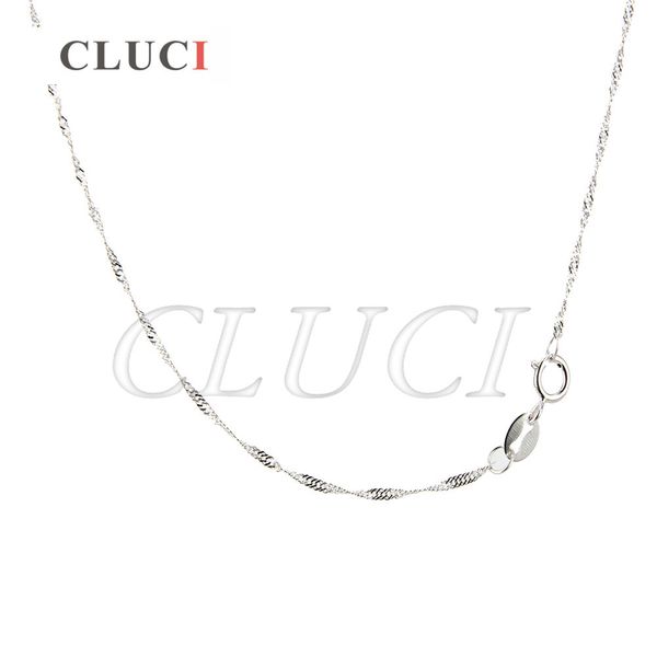 CLUCI 3pcs belle ragazze in argento sterling 925 collana a forma di onda catena con chiusura rotonda 16 o 18 pollici per gioielli da donna SN015SB-1 Q0531