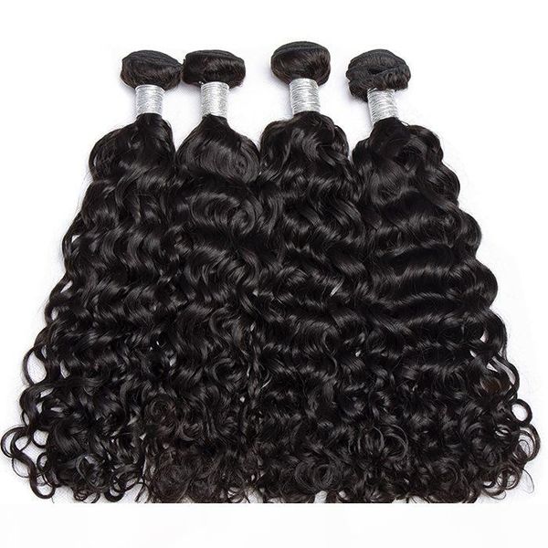 

brazilian water wave natural color hair extension with double drawn virgin human hair 4bundles lot bundle, Black