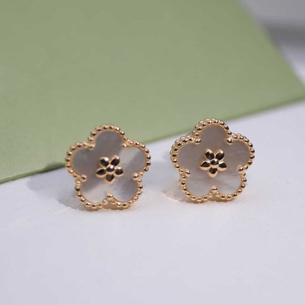 

new models in 2022 plum blossom earrings s925 full body sterling silver rose gold fritillaria inlaid luxury brand jewelry hot, Golden