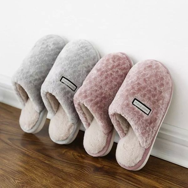 

warm faux fur women indoor slippers soft bottom lovers home cotton slipper winter shoes woman men house floor slides sh12192 #rz7j, Black