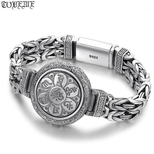 

100% 925 silver tibetan longevity bracelet tibetan six words bracelet buddhist vajra dorje symbols good luck man1, Golden;silver