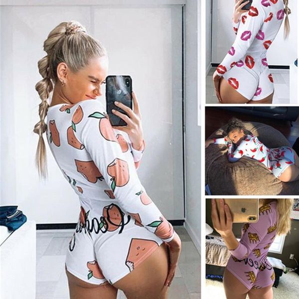 

women bodysuit long sleeve deep v neck bodycon stretch leotard peachy printed button short romper sleepwear women jumpsuit1, Black;white
