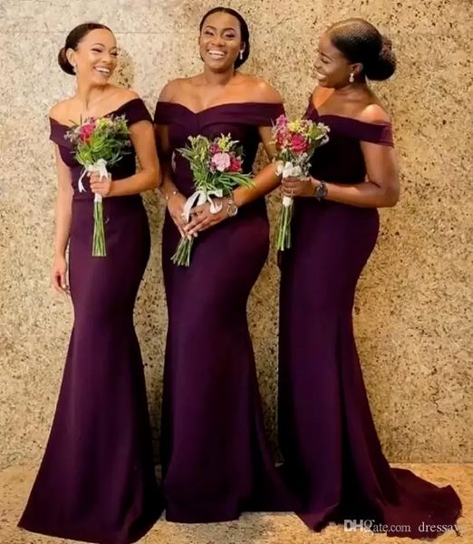 

african satin off the shoulder mermaid bridesmaid dresses maid of honer dress back zipper wedding guest gowns bm0850, White;pink