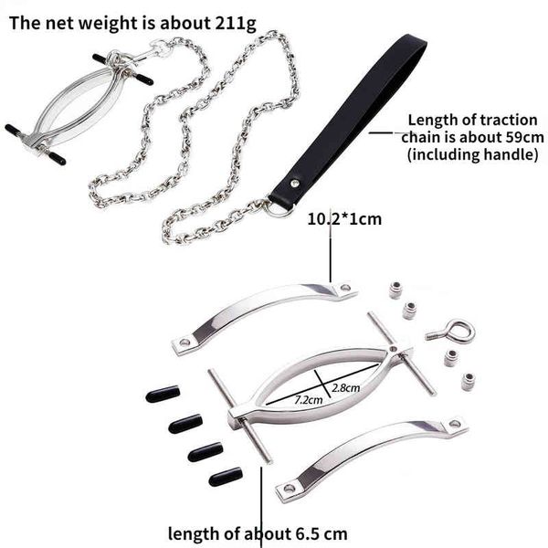 Nxy Erwachsene Spielzeug Produkte Metall Schamlippen Clip Weibliches Paar Eisenkette Traktion Silber Klitoris Stimulation Regulierung 220217